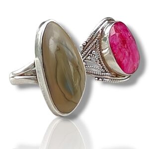 Sterling Silver Willow Creek Jasper and Ruby Gemstone Rings Size 7 1/4